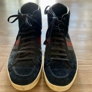 Gucci Men’s High Top Lace Up Sneakers Blue Suede
